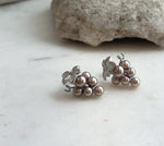 Elly’s 4.8-5.8mm Genius Freshwater rose green Keshi Pearls Grape Earrings: Extreme luster mirrored, 1.4x2.2cm, S925 silver earrings.