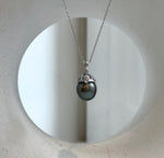 Elly’s 11.6mm Genius Tahitian platinum hunter Ocean Pearl Pendant: Extreme luster mirrored, 2.1cm high, S925 silver pendant.