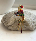Elly’s purple plum Pearl Parrot Brooch pendant 2in1: Extreme luster mirrored, 8.1mm, 2.8x6cm