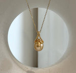 Elly’s 11.3mm South Sea deep Tea Gold ocean Drop Pearl Mermaid pendant: Extreme luster mirrored. 2.3cm high, S925 silver pendant.