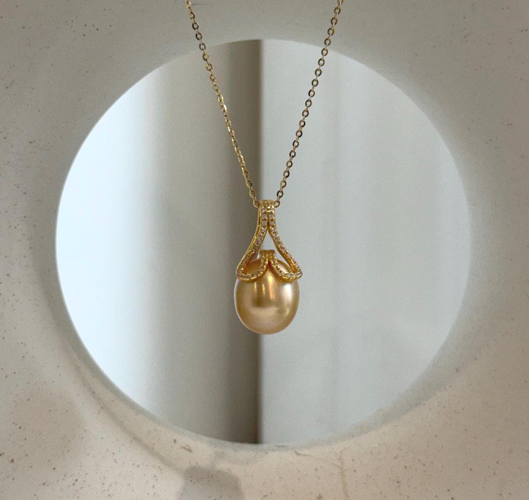 Elly’s 11.3mm South Sea deep Tea Gold ocean Drop Pearl Mermaid pendant: Extreme luster mirrored. 2.3cm high, S925 silver high quality golden pearl  pendant.