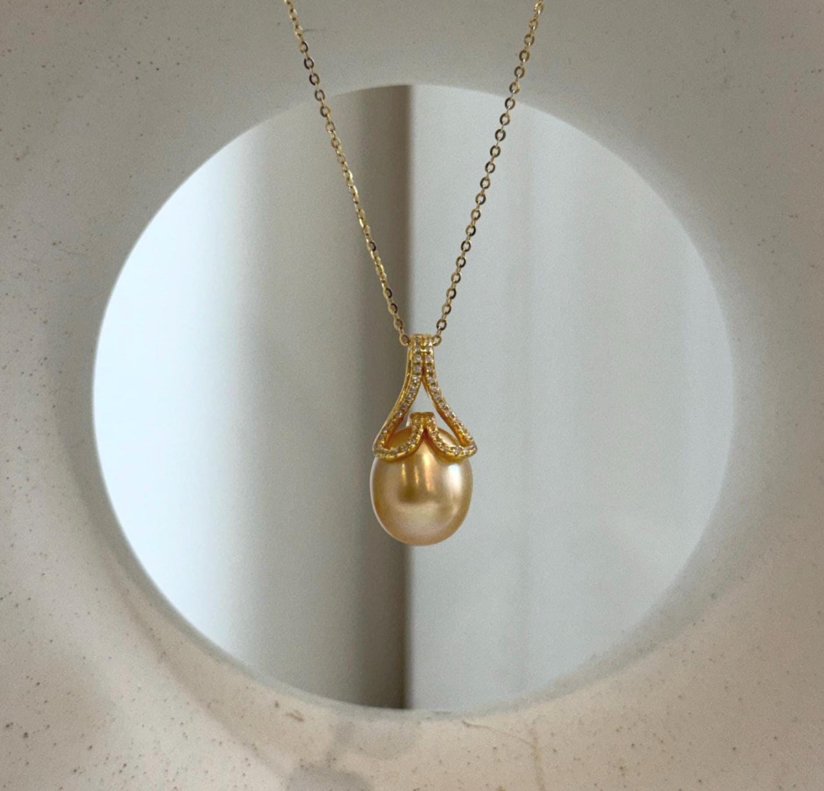 Elly’s 11.3mm South Sea deep Tea Gold ocean Drop Pearl Mermaid pendant: Extreme luster mirrored. 2.3cm high, S925 silver high quality golden pearl  pendant.