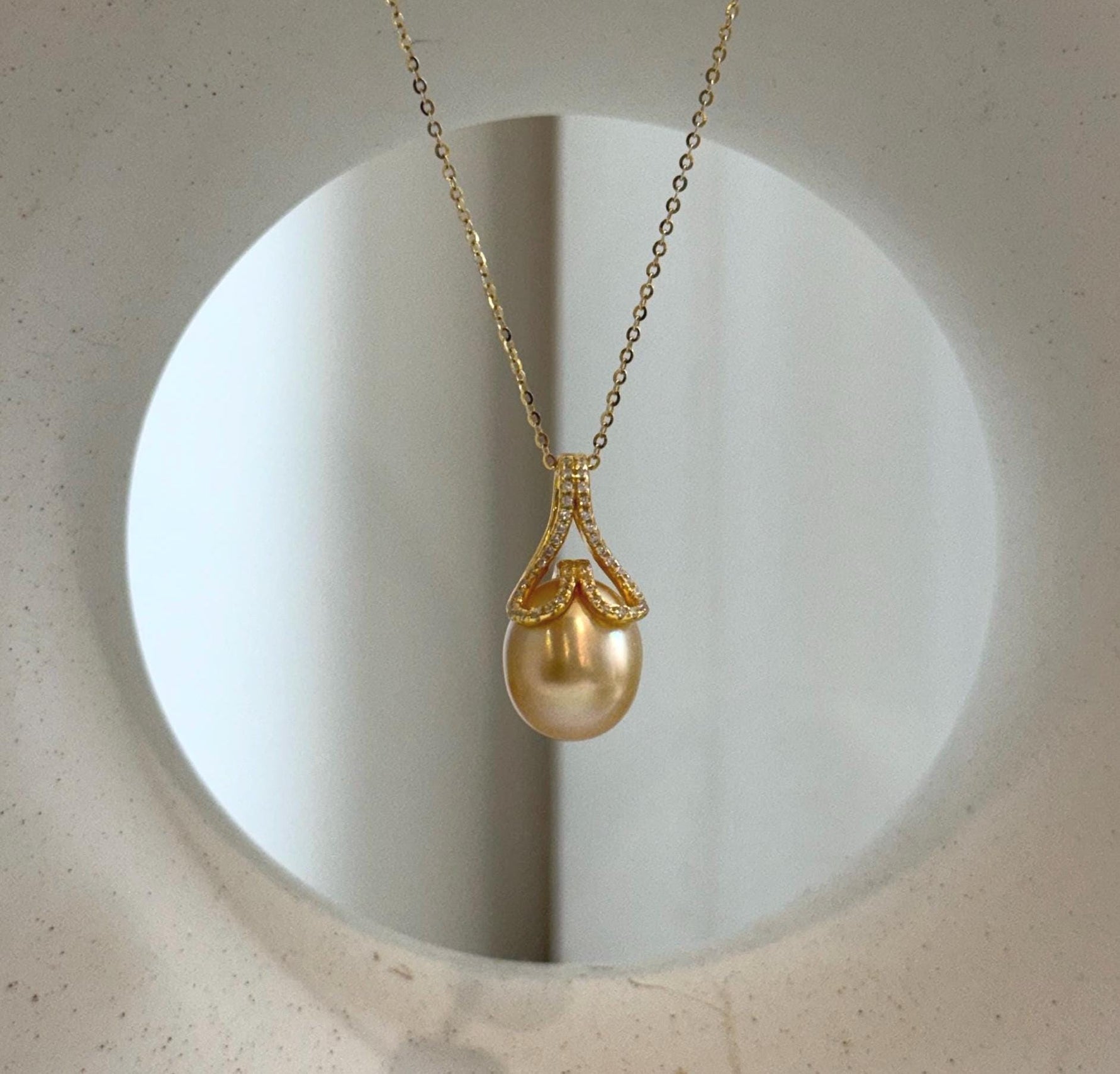 Elly’s 11.3mm South Sea deep Tea Gold ocean Drop Pearl Mermaid pendant: Extreme luster mirrored. 2.3cm high, S925 silver high quality golden pearl  pendant.