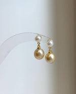Elly’s 5.7-9.4mm South sea golden ocean White freshwater Pearls Earrings: Extreme luster Mirrored, 2.2cm high, S925 silver earrings.