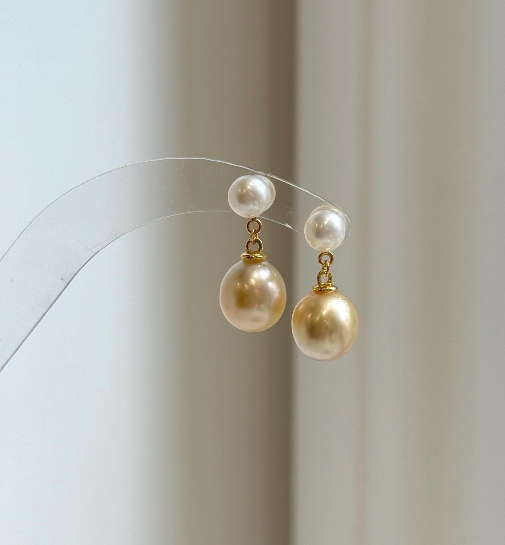 Elly’s 5.7-9.4mm South sea golden ocean White freshwater Pearls Earrings: Extreme luster Mirrored, 2.2cm high, S925 silver earrings.