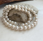 Elly’s 47pcs Edison white Round Pearls Necklace Strand: Extreme luster mirrored, 9-11mm, 19.3”, S925 silver necklace.