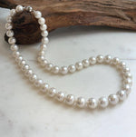 Elly’s 47pcs Edison white Round Pearls Necklace Strand: Extreme luster mirrored, 9-11mm, 19.3”, S925 silver necklace.