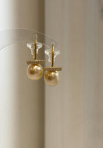 Elly’s 10mm Genius South sea deep gold ocean Pearls Earrings hooks: Extreme luster, 2.5cm high, S925 silver cool earrings.