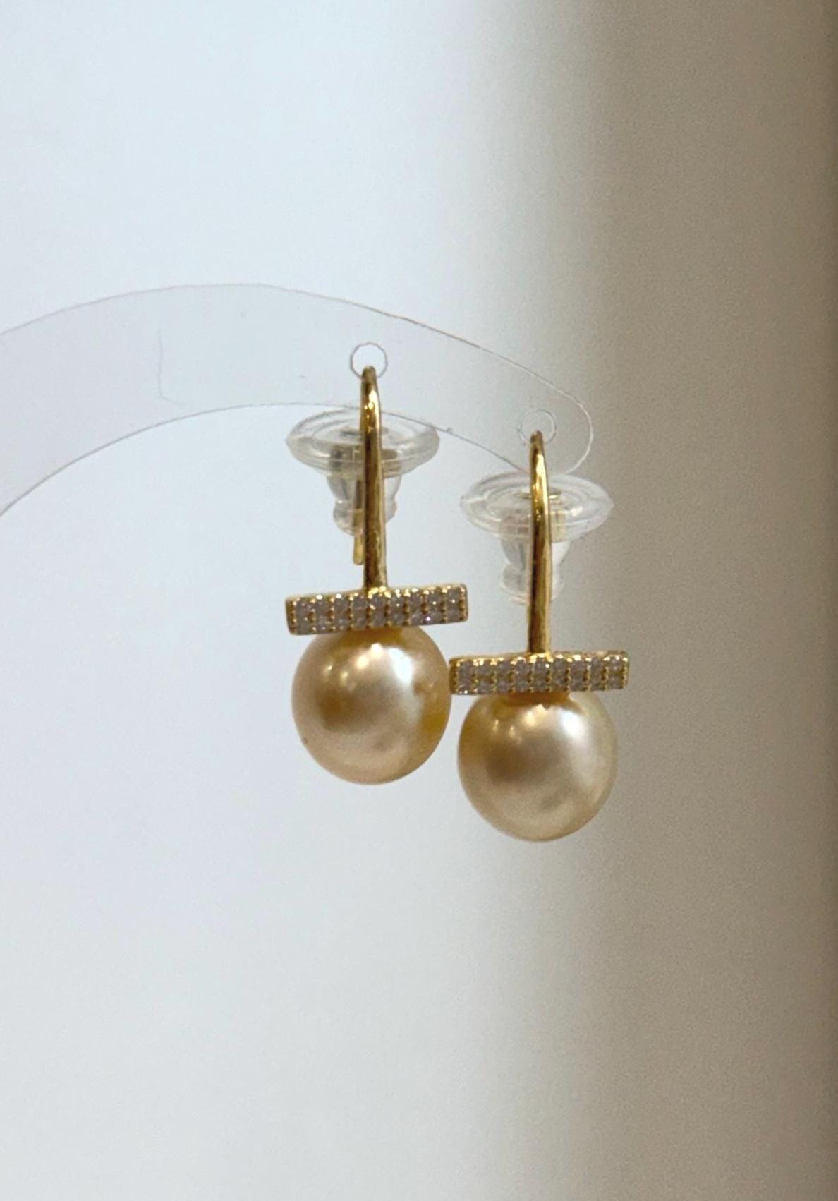 Elly’s 10mm Genius South sea deep gold ocean Pearls Earrings hooks: Extreme luster, 2.5cm high, S925 silver cool earrings.
