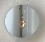 Elly’s 12.2x15.2mm Large South Sea deep Tea Gold ocean Drop Pearl pendant: Extreme luster mirrored. S925 silver pendant.