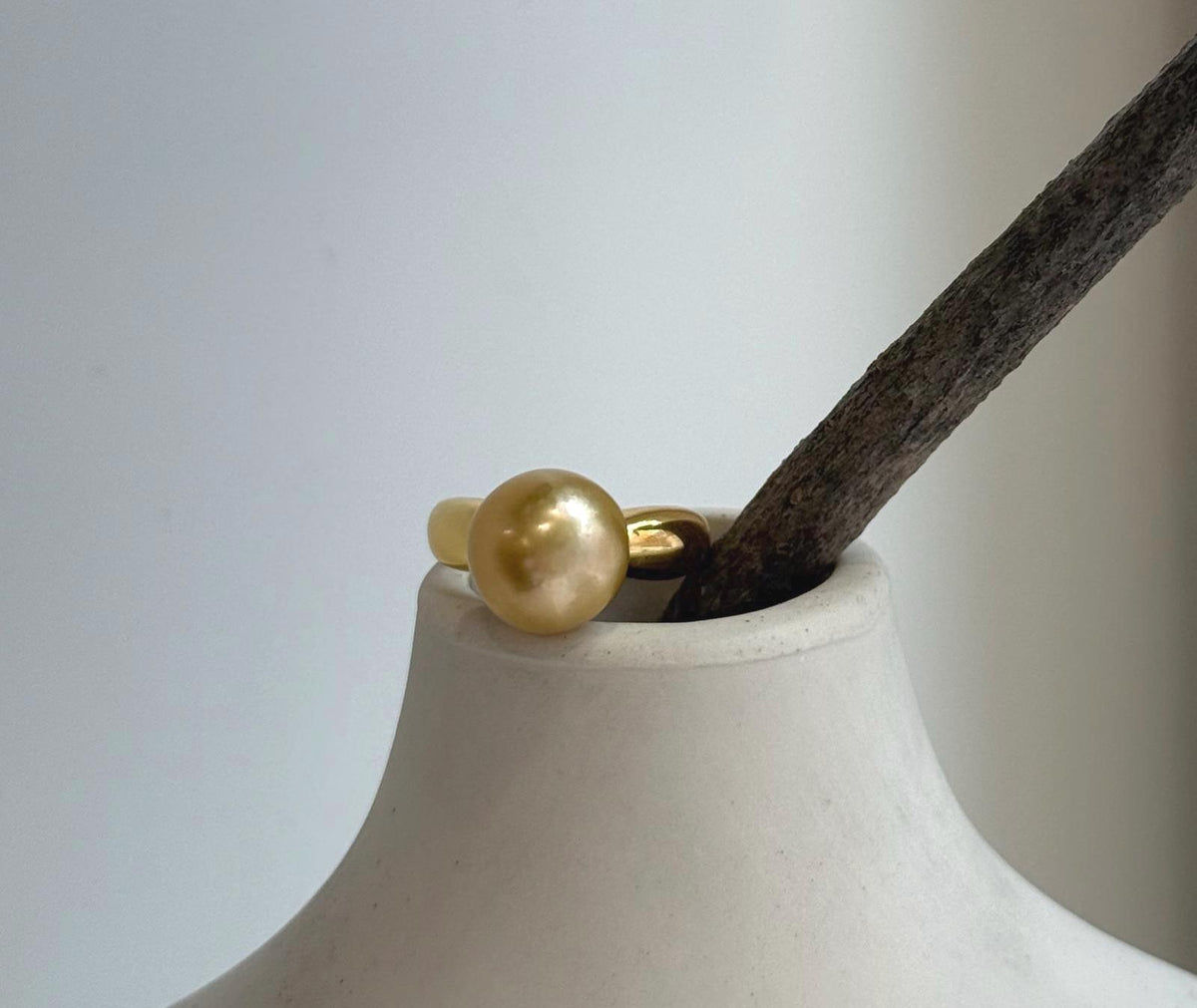 Elly’s 11.4mm South sea deep tea golden ocean pearl Ring: Extreme luster mirrored, S925 silver with gold plated adjustable Vintage Ring.
