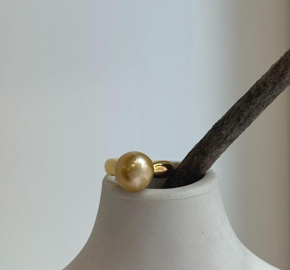 Elly’s 11.4mm South sea deep tea golden ocean pearl Ring: Extreme luster mirrored, S925 silver with gold plated adjustable Vintage Ring.