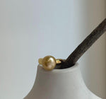 Elly’s 11.4mm South sea deep tea golden ocean pearl Ring: Extreme luster mirrored, S925 silver with gold plated adjustable Vintage Ring.