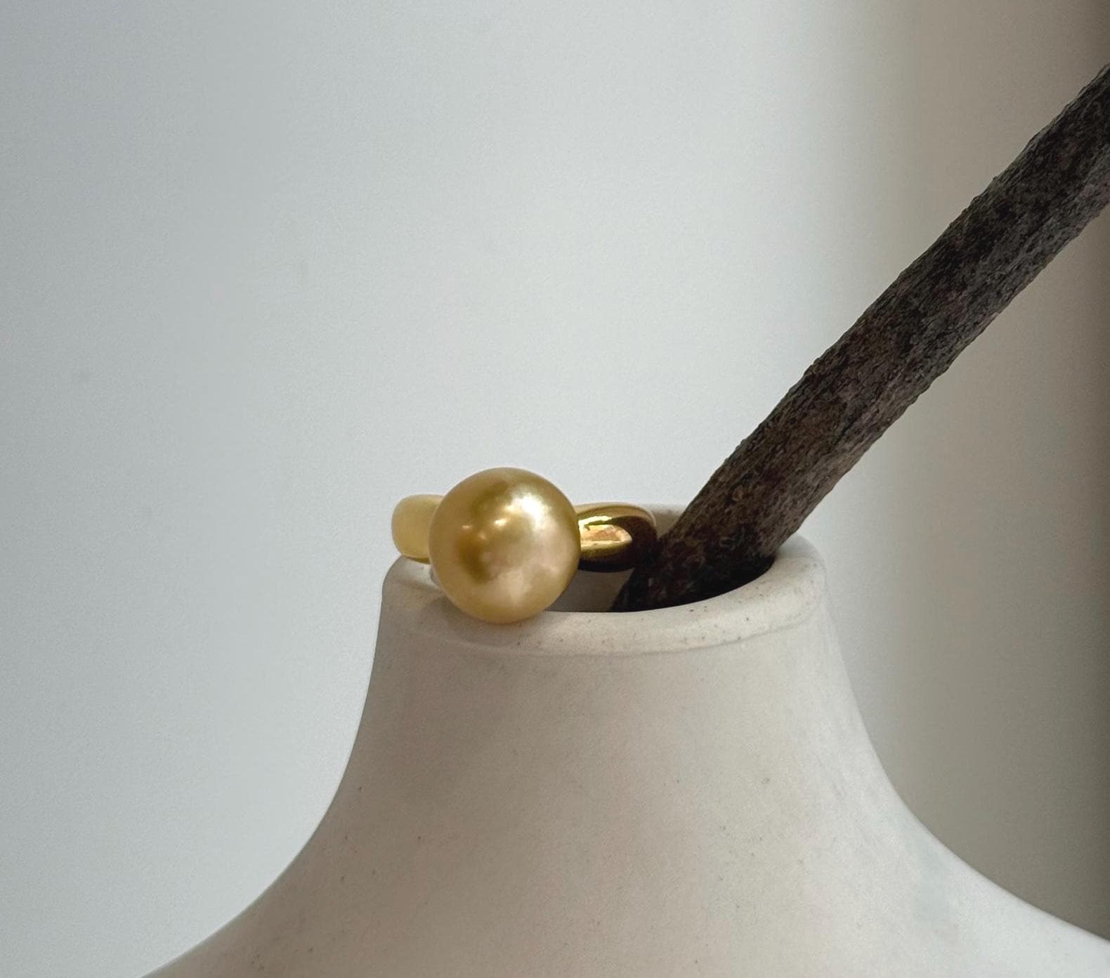 Elly’s 11.4mm South sea deep tea golden ocean pearl Ring: Extreme luster mirrored, S925 silver with gold plated adjustable Vintage Ring.