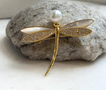 Elly’s 9.9mm white Edison Pearl Dragonfly Brooch pendant 2in1: Extreme luster mirrored pearl cool fancy brooch