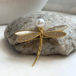 Elly’s 9.9mm white Edison Pearl Dragonfly Brooch pendant 2in1: Extreme luster mirrored pearl cool fancy brooch