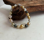 Elly’s Multicolor Ocean Pearls Bracelet: 18pcs South Sea Golden White Tahitian Akoya Pearls, Extreme luster, 7.2-10.4mm, 7.7” knotted