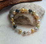 Elly’s Multicolor Ocean Pearls Bracelet: 18pcs South Sea Golden White Tahitian Akoya Pearls, Extreme luster, 7.2-10.4mm, 7.7” knotted