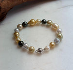 Elly’s Multicolor Ocean Pearls Bracelet: 18pcs South Sea Golden White Tahitian Akoya Pearls, Extreme luster, 7.2-10.4mm, 7.7” knotted