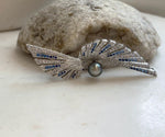 Elly’s 8.5mm Tahitian platinum blue Ocean feather Brooch Pendant 2in1: Extreme Luster mirrored, no chain.