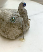 Elly’s 9.5mm Tahitian peacock green Ocean parrot Brooch Pendant 2in1: Extreme Luster mirrored, 4.2x7.3cm, no chain.