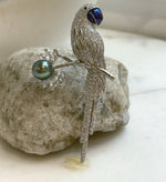 Elly’s 9.5mm Tahitian peacock green Ocean parrot Brooch Pendant 2in1: Extreme Luster mirrored, 4.2x7.3cm, no chain.