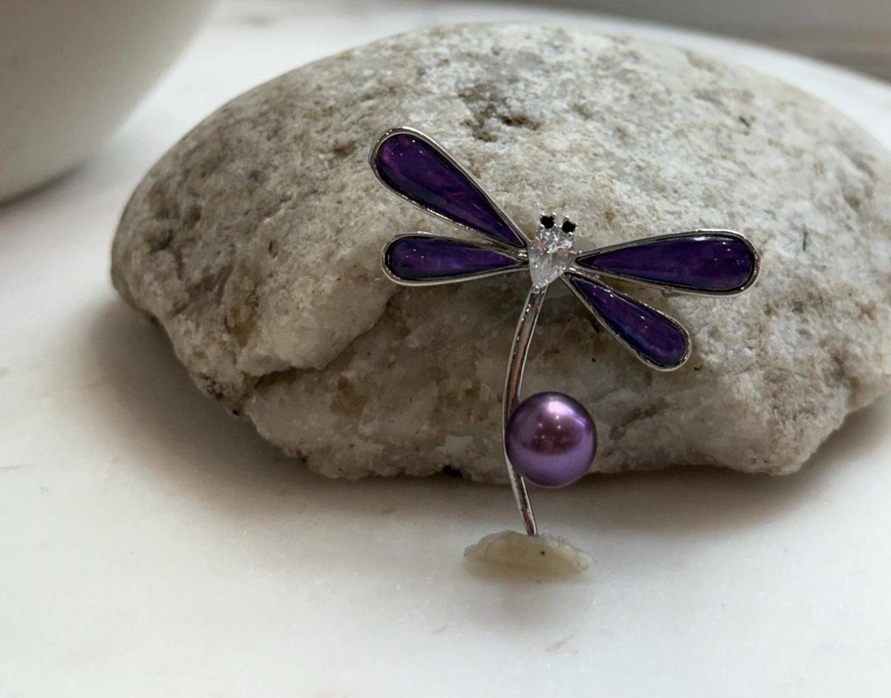 Elly’s purple Pearl Dragonfly Brooch pendant 2in1: Extreme luster mirrored, 8.8mm
