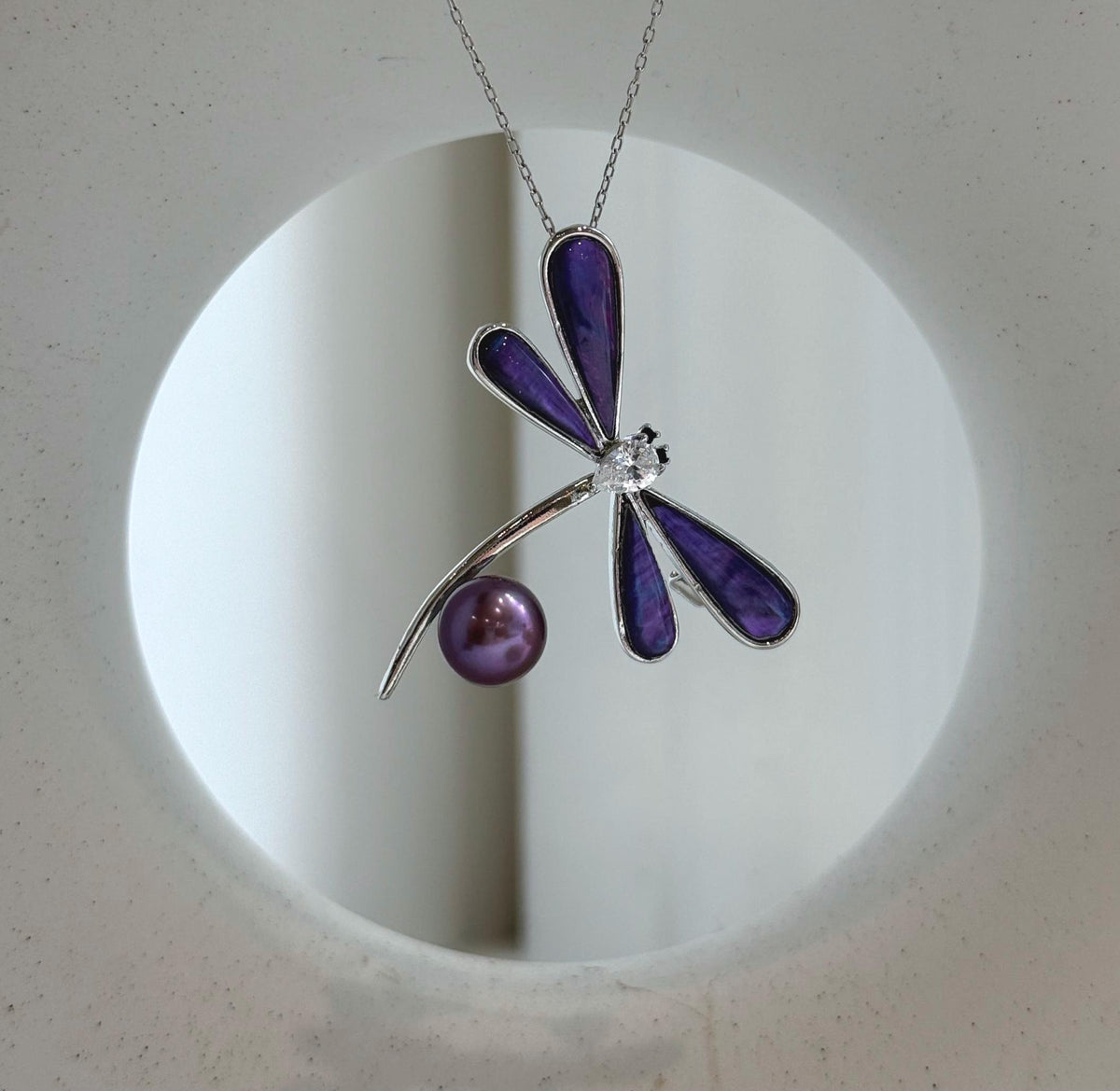 Elly’s purple Pearl Dragonfly Brooch pendant 2in1: Extreme luster mirrored, 8.8mm