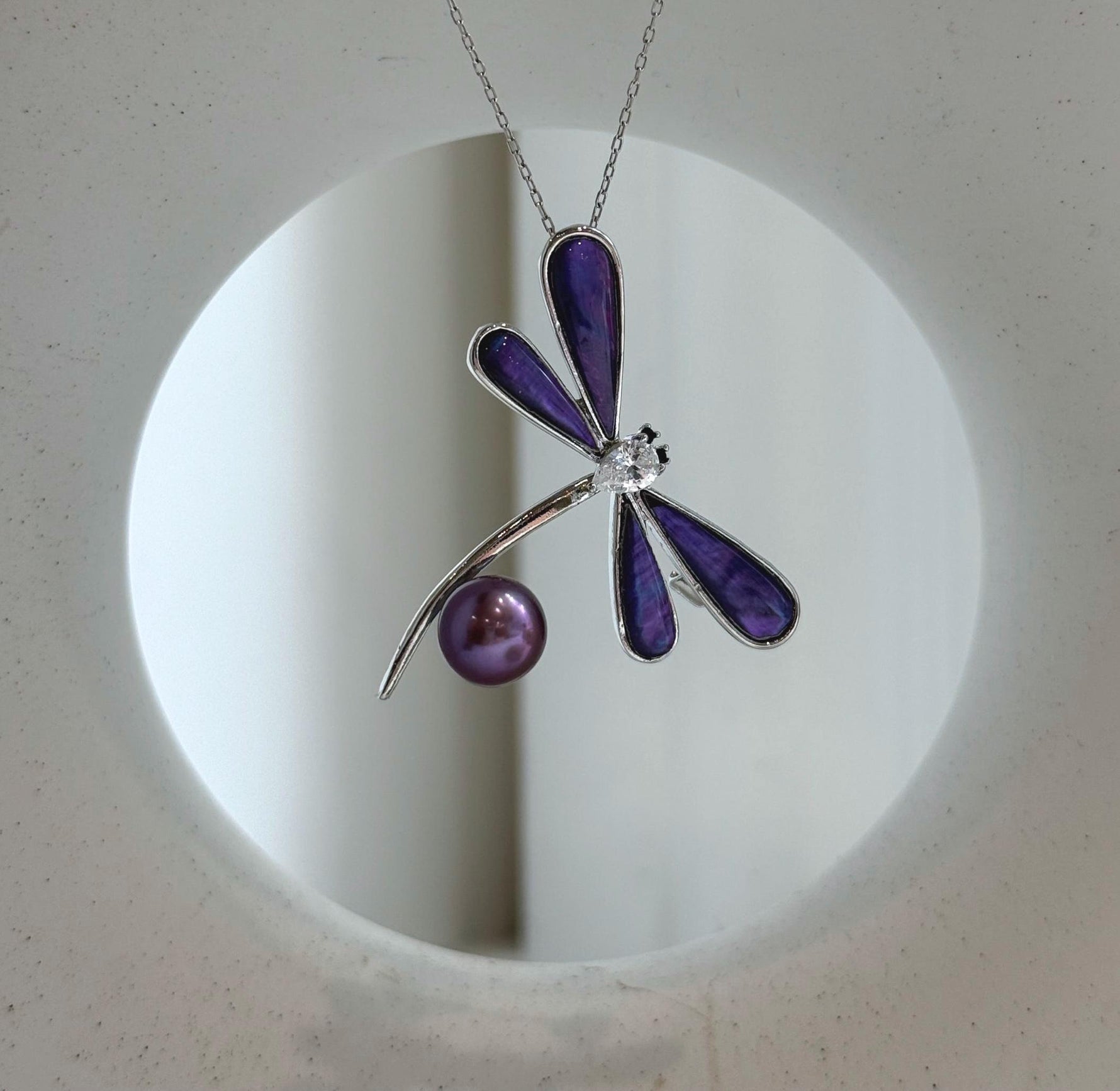 Elly’s purple Pearl Dragonfly Brooch pendant 2in1: Extreme luster mirrored, 8.8mm