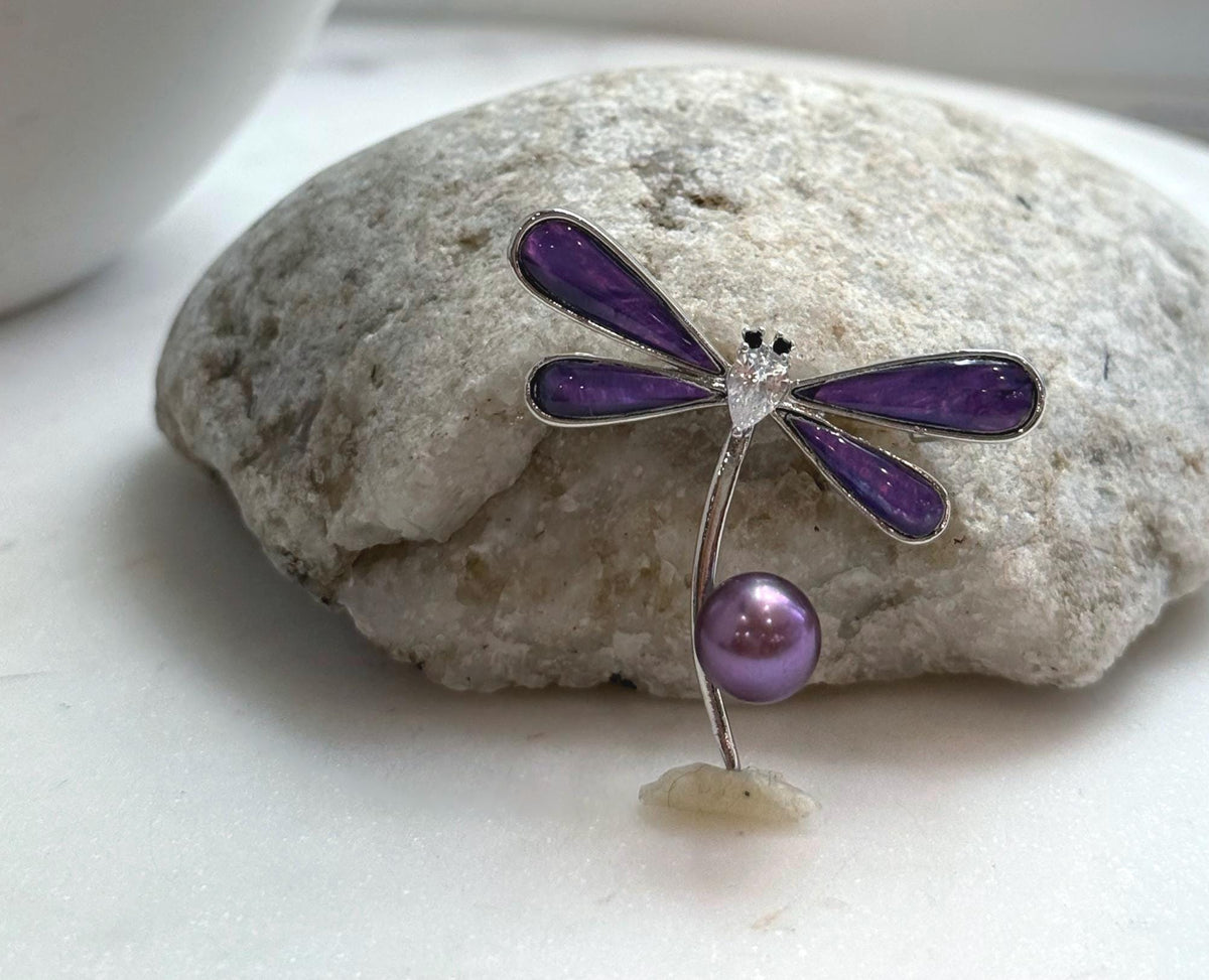 Elly’s purple Pearl Dragonfly Brooch pendant 2in1: Extreme luster mirrored, 8.8mm