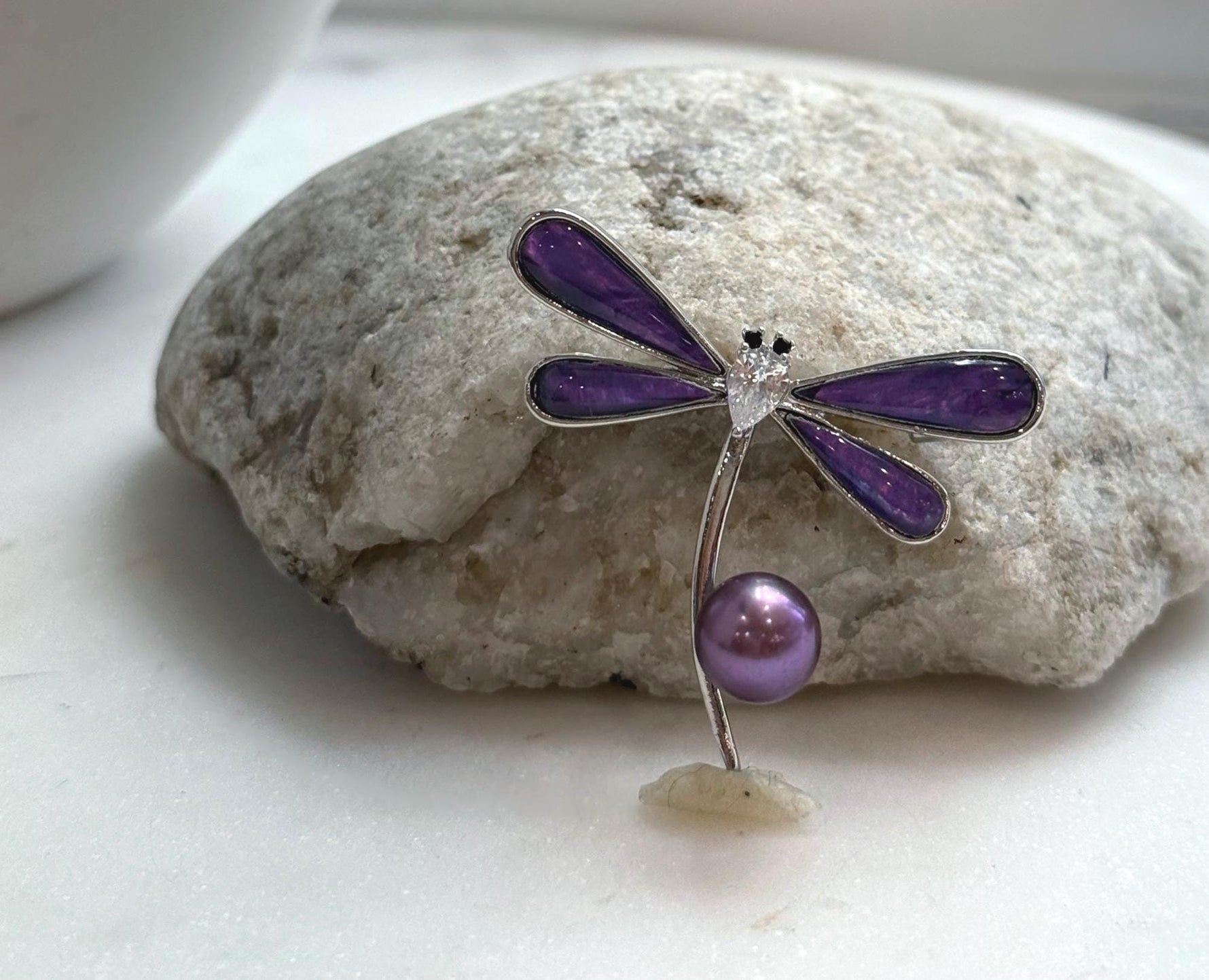 Elly’s purple Pearl Dragonfly Brooch pendant 2in1: Extreme luster mirrored, 8.8mm
