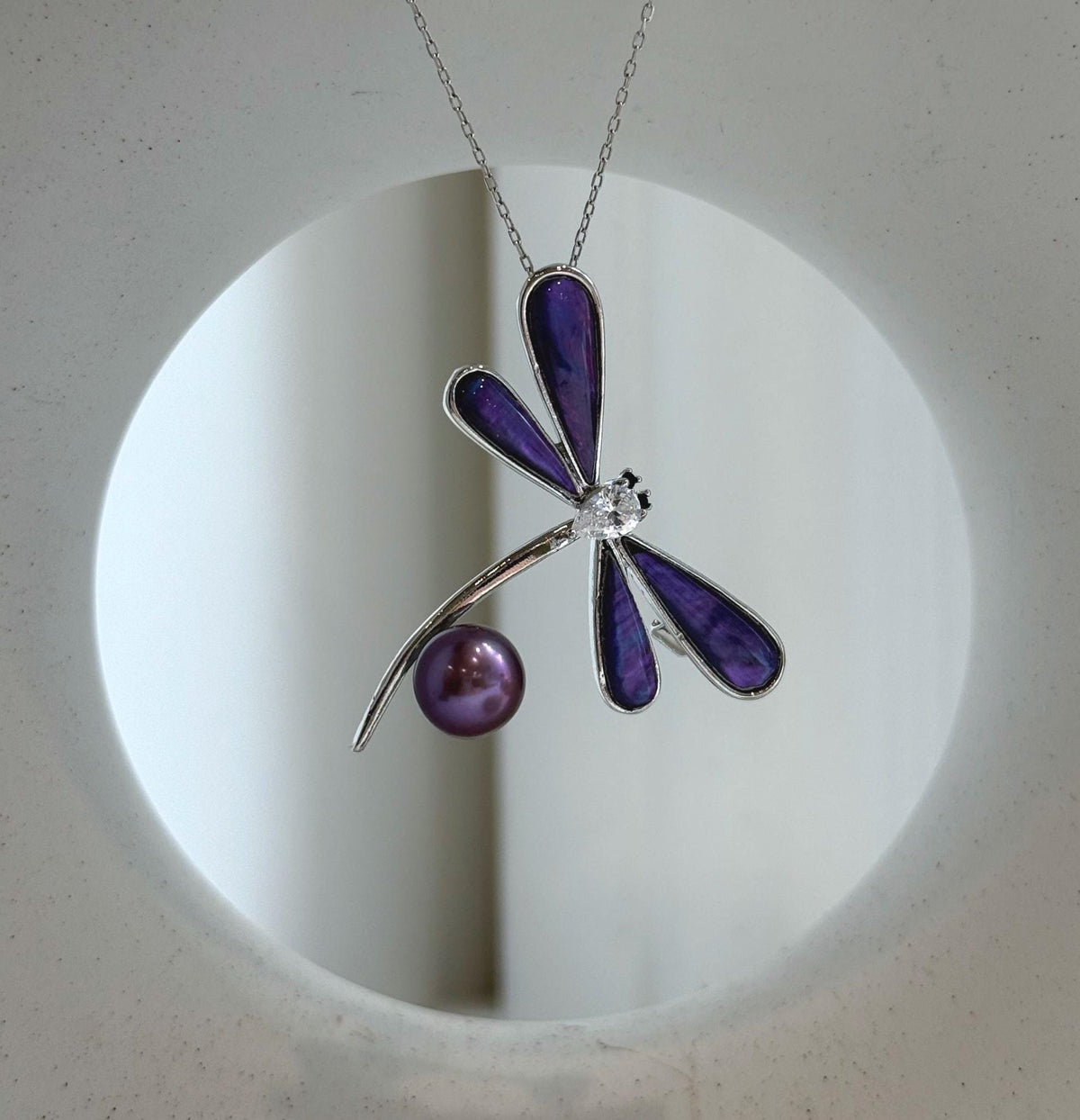 Elly’s purple Pearl Dragonfly Brooch pendant 2in1: Extreme luster mirrored, 8.8mm