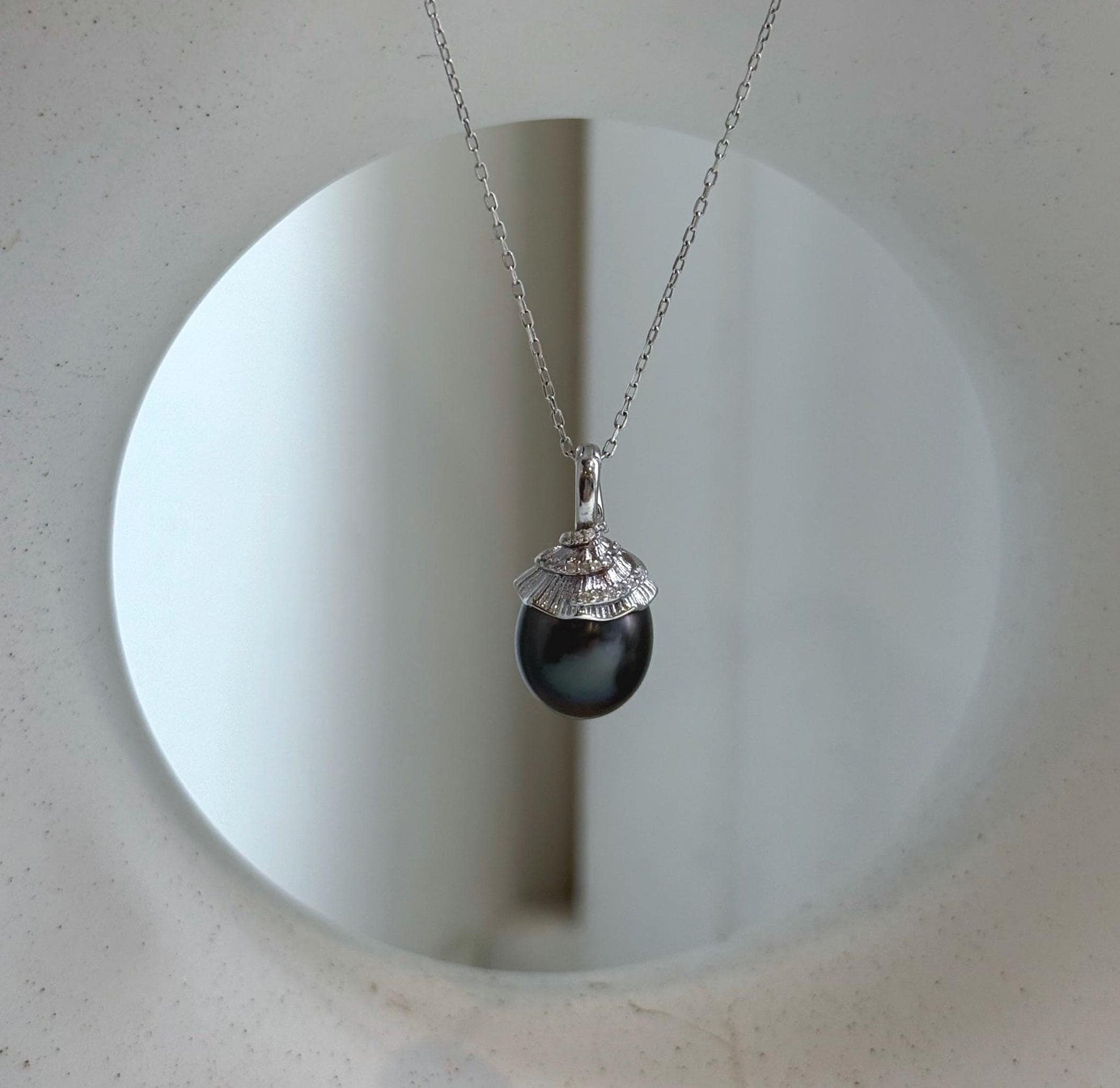 Elly’s 10.8mm Genius Tahitian black platinum Ocean Pearl Pendant: Extreme luster mirrored, 2.2cm high, S925 silver minimalist pendant.