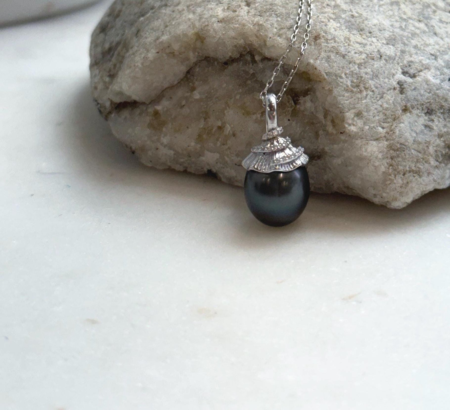 Elly’s 10.8mm Genius Tahitian black platinum Ocean Pearl Pendant: Extreme luster mirrored, 2.2cm high, S925 silver minimalist pendant.