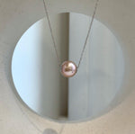 Au750 18k White Gold 10.4mm Rose Edison Pearl Floating pendant: Extreme luster mirrored, S925 silver chain.