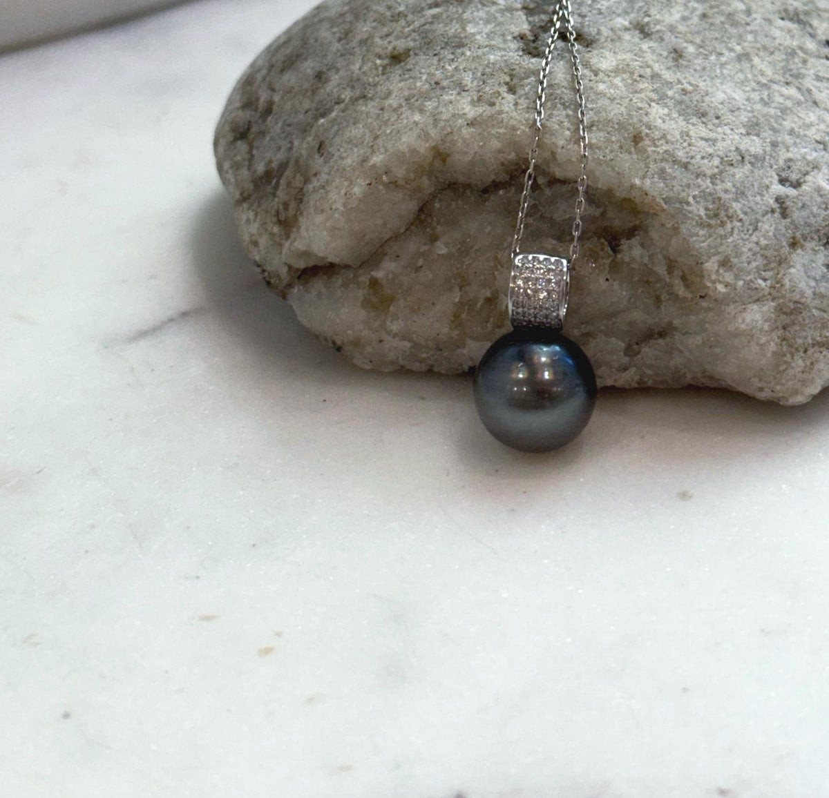 Elly’s 12.5mm Genius Tahitian black platinum Ocean Pearl Pendant: Extreme luster mirrored, 2cm high, S925 silver minimalist pendant.