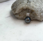 Elly’s 12.5mm Genius Tahitian black platinum Ocean Pearl Pendant: Extreme luster mirrored, 2cm high, S925 silver minimalist pendant.