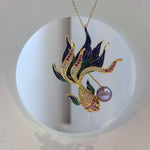 Elly’s Mauve Rose Pearl Goldfish Brooch pendant 2in1: Extreme luster mirrored, 9.6mm, 4x5cm, no chain.