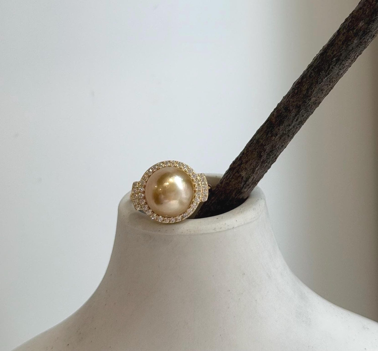 Elly’s 11mm South sea deep gold ocean pearl Ring: Extreme luster mirrored, S925 silver with gold plated adjustable Vintage Ring.