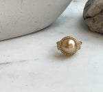 Elly’s 11mm South sea deep gold ocean pearl Ring: Extreme luster mirrored, S925 silver with gold plated adjustable Vintage Ring.
