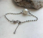 Elly’s 12.8mm Australian Ocean white Pearl bracelet: Extreme luster, to 8.5”, S925 silver adjustable bracelet.