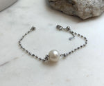 Elly’s 12.8mm Australian Ocean white Pearl bracelet: Extreme luster, to 8.5”, S925 silver adjustable bracelet.
