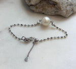 Elly’s 12.8mm Australian Ocean white Pearl bracelet: Extreme luster, to 8.5”, S925 silver adjustable bracelet.