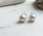 Elly’s 11.7mm White Edison Pearls Earrings Studs: Extreme luster Mirrored, S925 silver minimalist earrings studs.