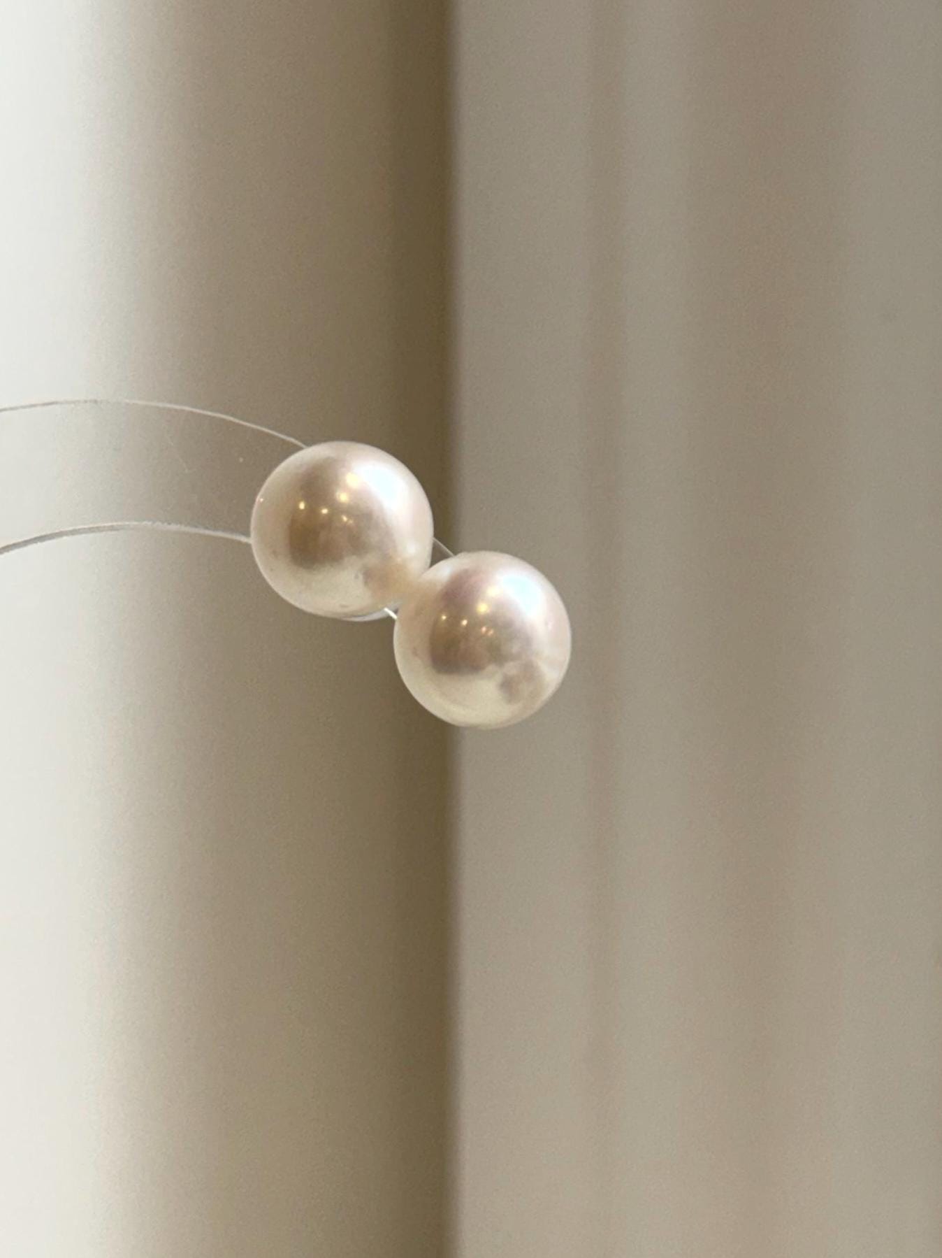 Elly’s 11.7mm White Edison Pearls Earrings Studs: Extreme luster Mirrored, S925 silver minimalist earrings studs.