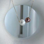 Elly’s Double Au750 18k Gold 10.1-13mm Edison Pearls Floating pendants:Extreme luster mirrored, S925 silver chain clips set.