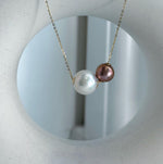 Elly’s Double Au750 18k Gold 10.1-13mm Edison Pearls Floating pendants:Extreme luster mirrored, S925 silver chain clips set.