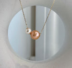 Elly’s Double Au750 18k Gold 7.5-11.3mm Akoya Ocean Edison Pearls Floating pendants:Extreme luster mirrored.