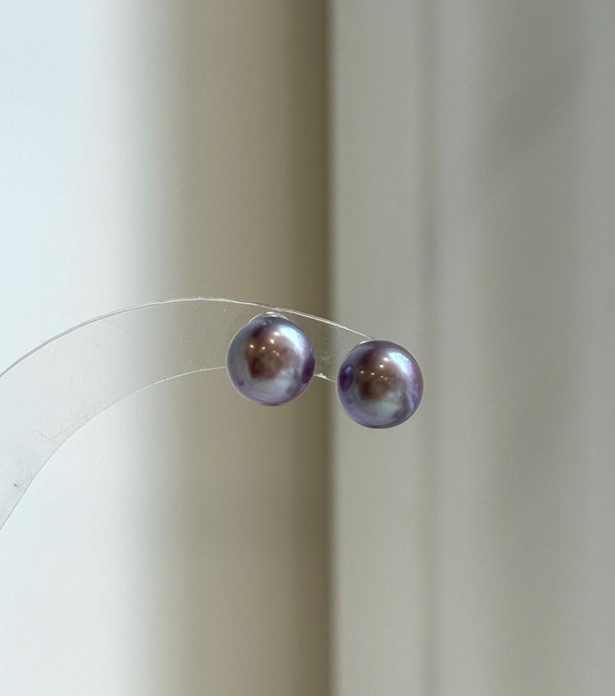 Elly’s 8.8mm Purple Freshwater Pearls Earrings Studs: Extreme luster Mirrored, S925 silver minimalist earrings studs.