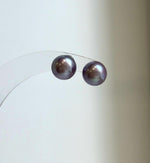 Elly’s 8.8mm Purple Freshwater Pearls Earrings Studs: Extreme luster Mirrored, S925 silver minimalist earrings studs.